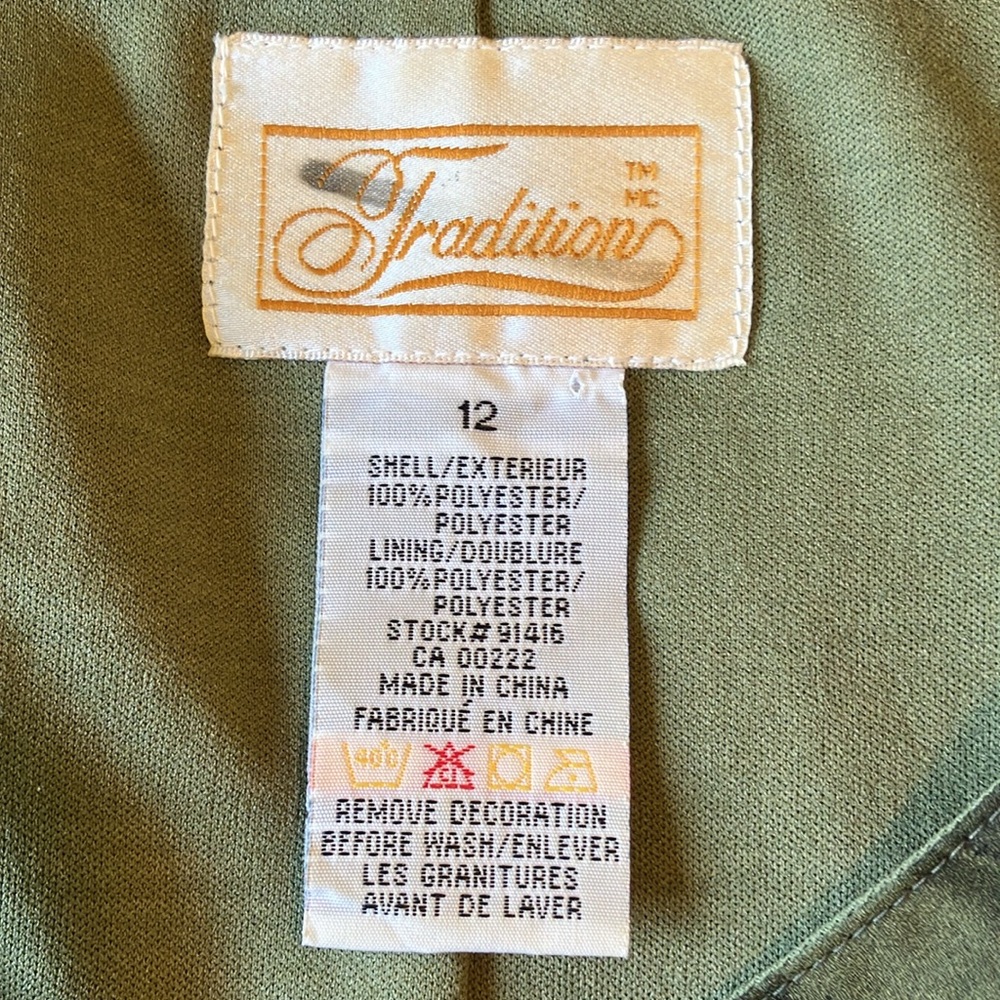 Sears Tradition vintage long dress chiffon flowy floral pattern, green/black - Picture 3 of 13